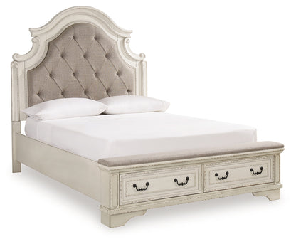 Realyn Two-tone Queen Upholstered Panel Bed with Storage, Dresser and Nightstand - B743B57