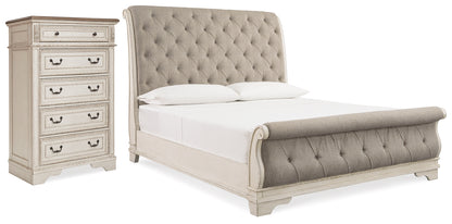 Realyn Two-tone Queen Upholstered Sleigh Bed and Chest - B743B29
