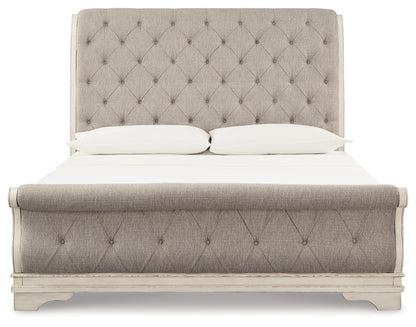Realyn Two-tone Queen Upholstered Sleigh Bed and Chest - B743B29