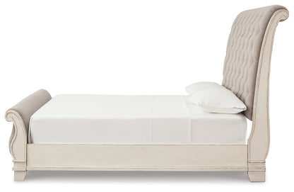 Realyn Two-tone Queen Upholstered Sleigh Bed and Chest - B743B29