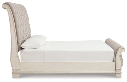 Realyn Two-tone Queen Upholstered Sleigh Bed and Chest - B743B29