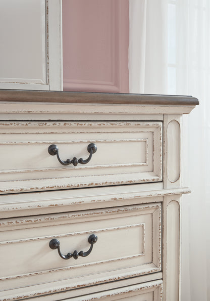 Realyn Two-tone Queen Upholstery Panel Bed, Dresser, Chest, Nightstand, and Vanity Set - B743B35