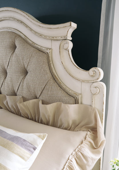 Realyn Two-tone Queen Upholstery Panel Bed, Dresser, Chest, Nightstand, and Vanity Set - B743B35