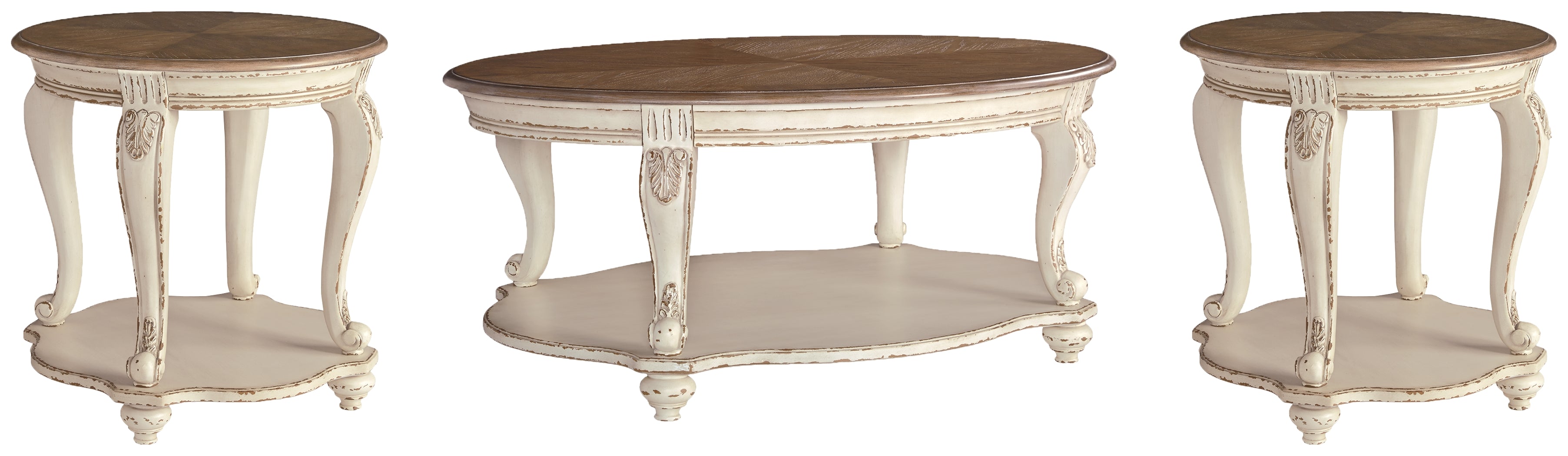 Realyn White/Brown Coffee Table and 2 End Tables - T743T1