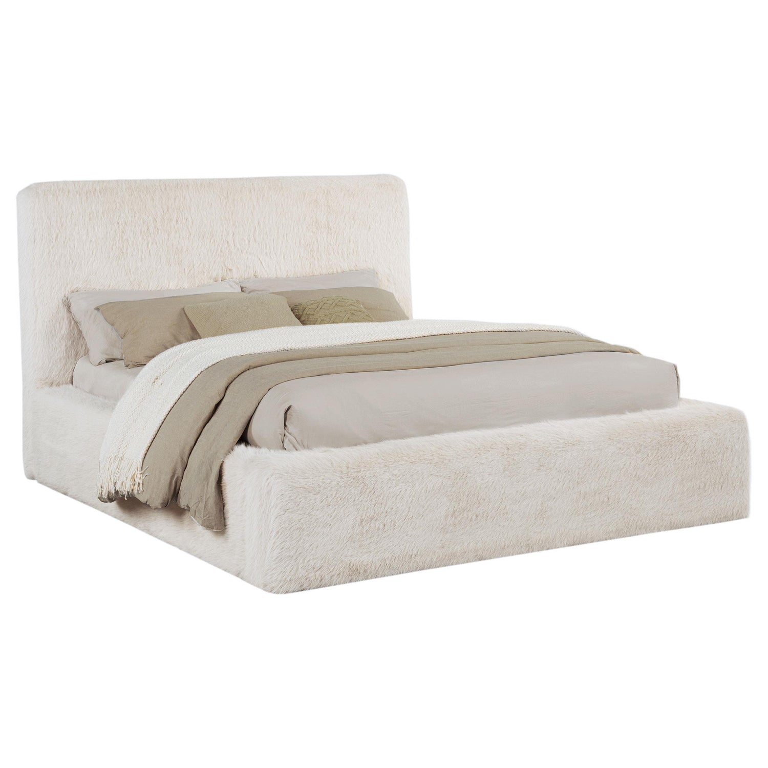 Rebecca Faux Fur Upholstered California King Bed Cream - 306141KW