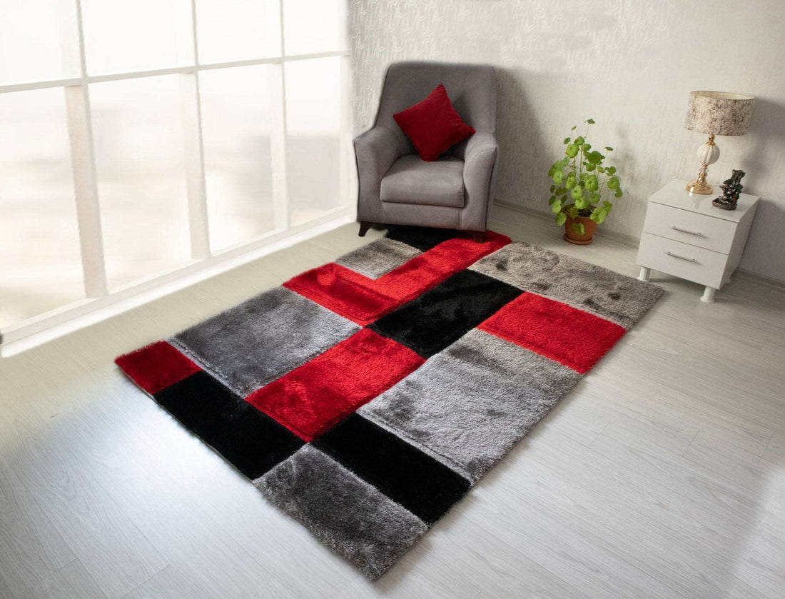 3D Shaggy GRAY-RED Area Rug - 3D161 - 3D161-GRY/RED-57 - Bien Home Furniture &amp; Electronics