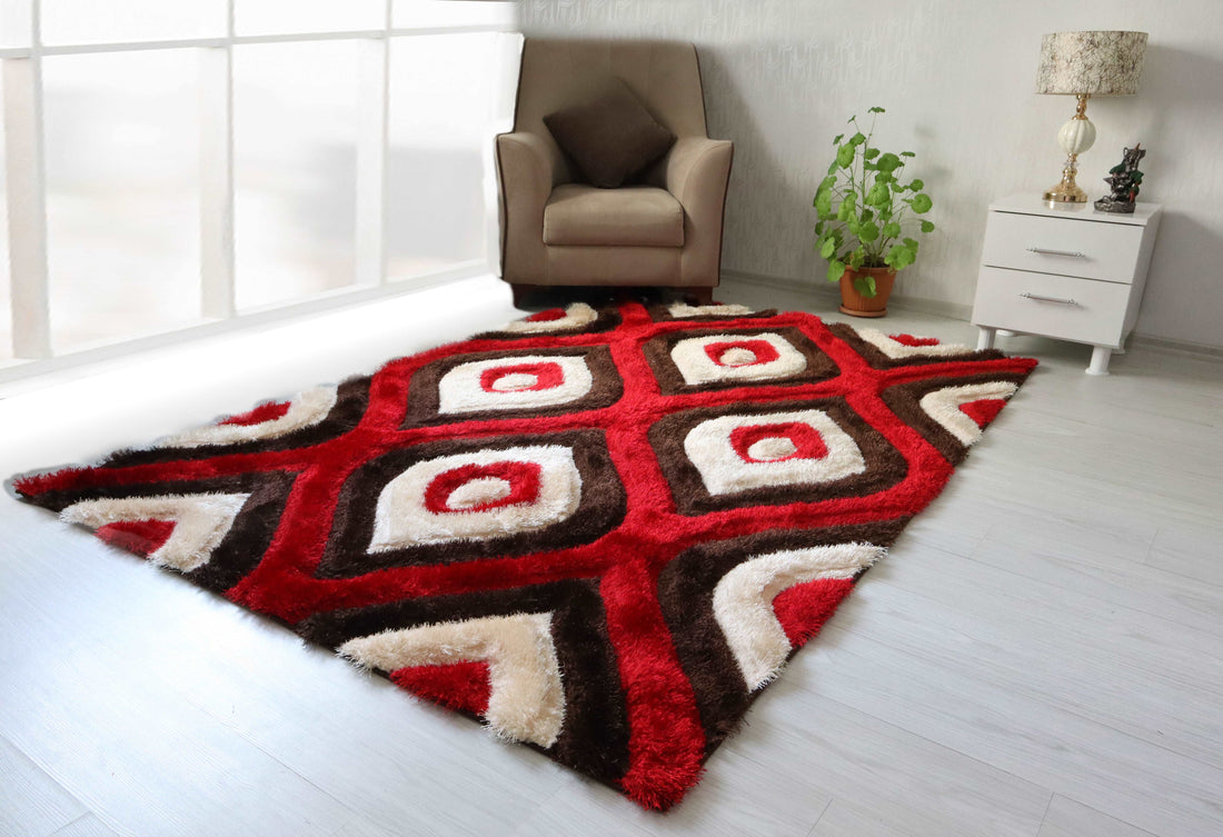 3D Shaggy BROWN-RED Area Rug - 3D151 - 3D151-BRW/RED-57 - Bien Home Furniture &amp; Electronics