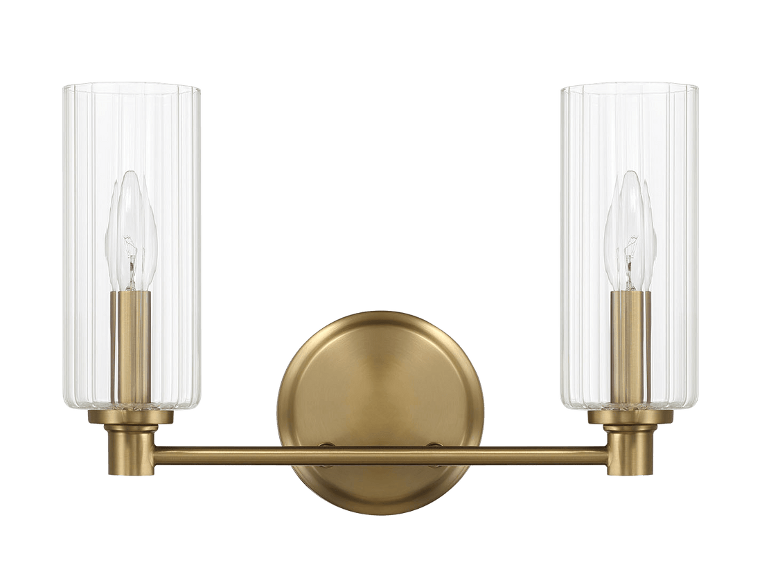 Regal Double Light Vanity With Clear Ribbed Glass - Satin Brass - WLL03901001