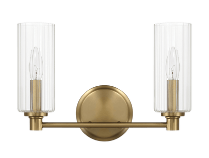 Regal Double Light Vanity With Clear Ribbed Glass - Satin Brass - WLL03901001
