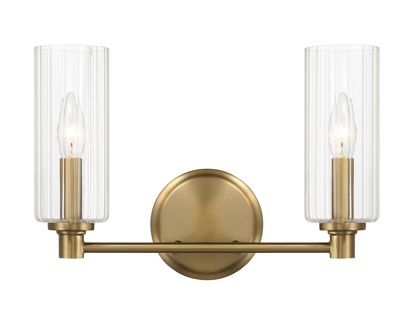 Regal Double Light Vanity With Clear Ribbed Glass - Satin Brass - WLL03901001
