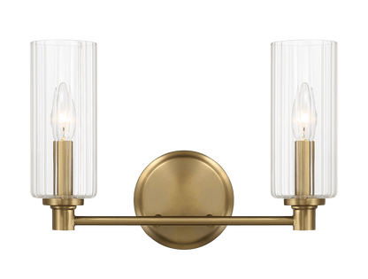 Regal Double Light Vanity With Clear Ribbed Glass - Satin Brass - WLL03901001