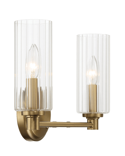 Regal Double Light Vanity With Clear Ribbed Glass - Satin Brass - WLL03901001