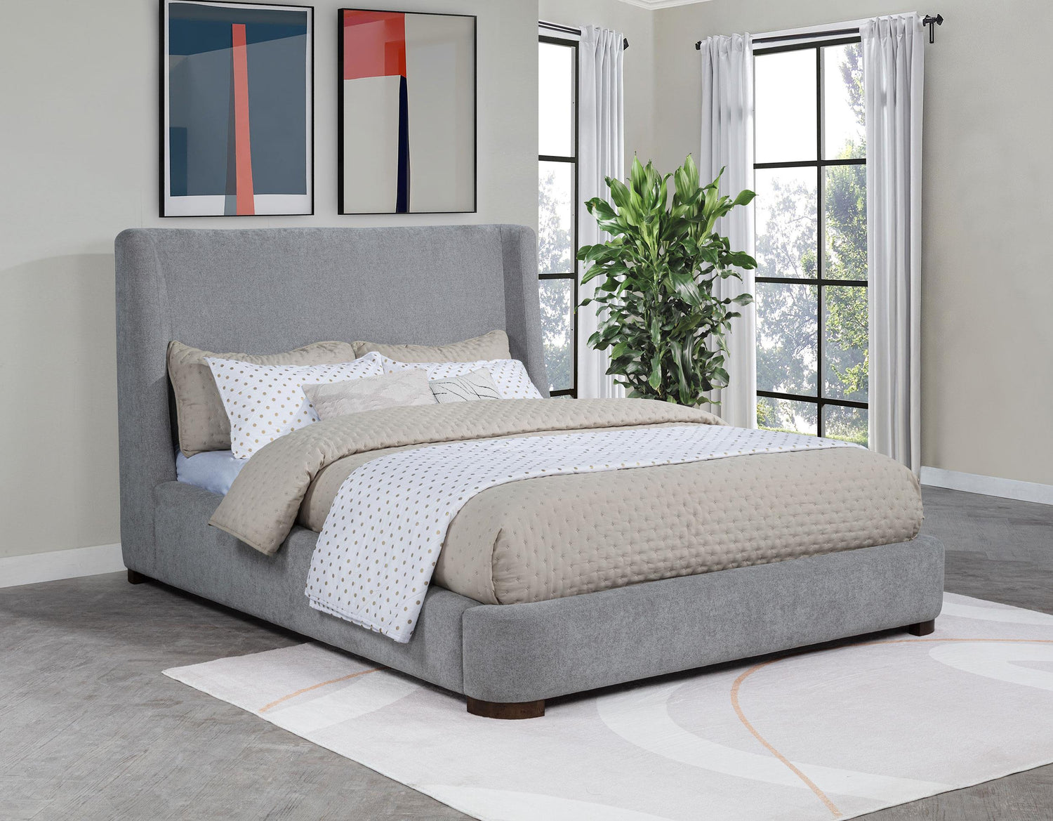 Rennes Upholstered Eastern King Wingback Platform Bed Grey - 315928KE