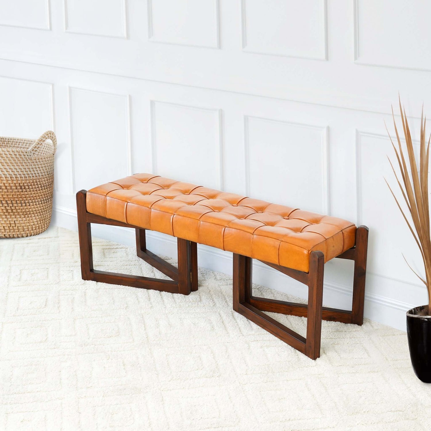 Riley Tan Leather Bench - BEN01301401