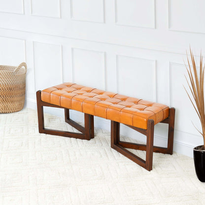 Riley Tan Leather Bench - BEN01301401