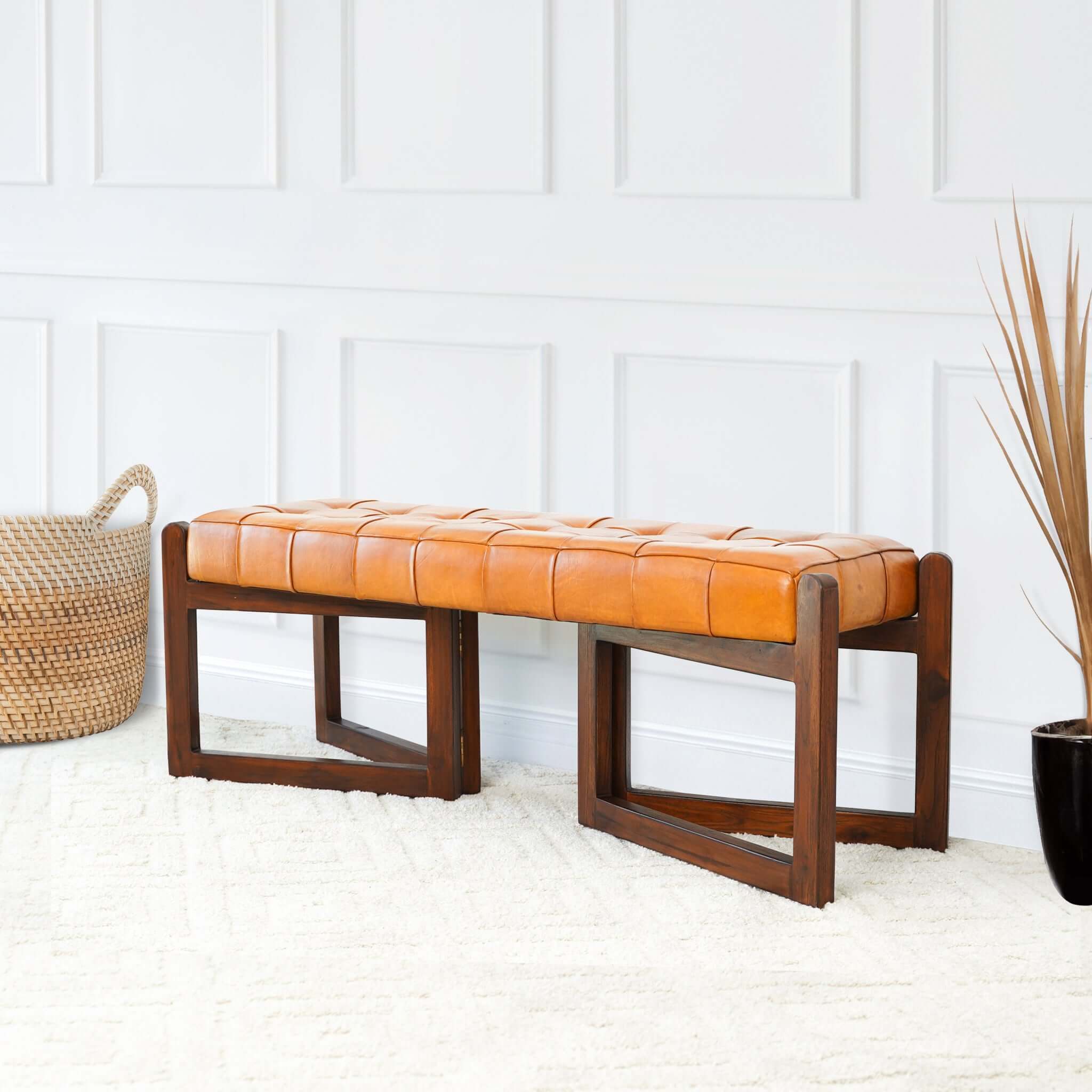 Riley Tan Leather Bench - BEN01301401