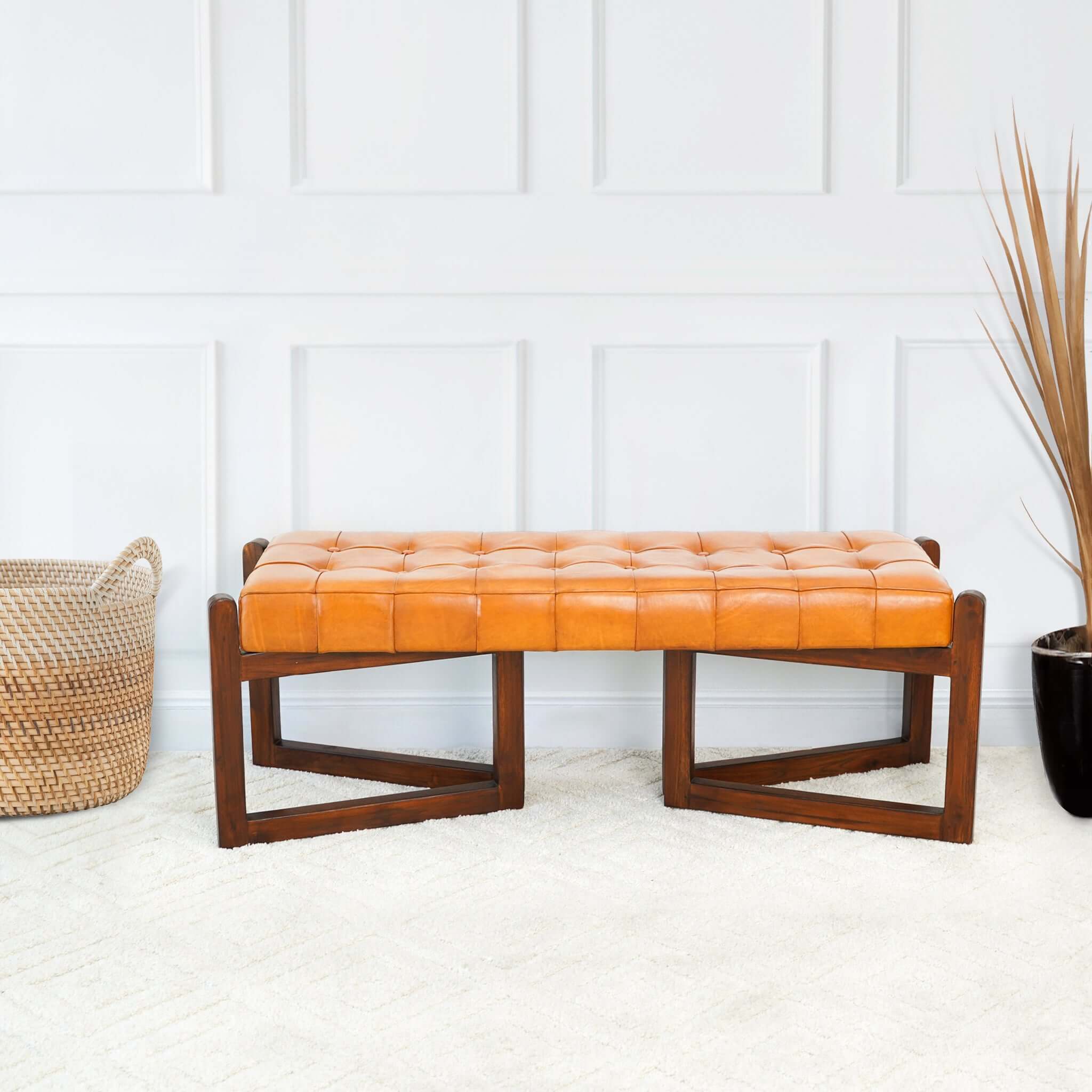 Riley Tan Leather Bench - BEN01301401