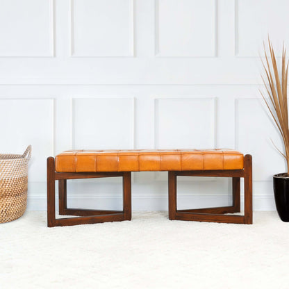 Riley Tan Leather Bench - BEN01301401
