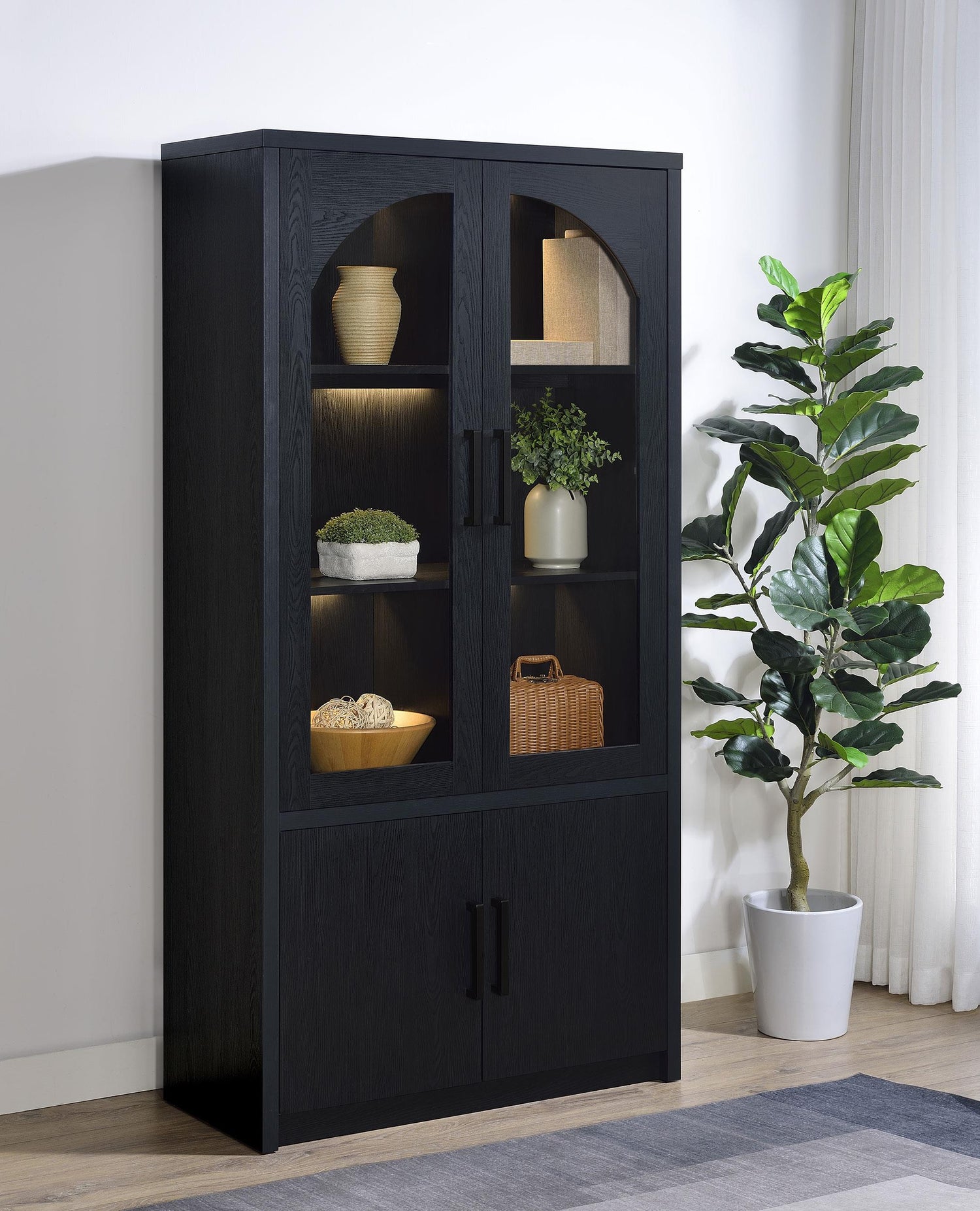 Riva 4-door Tall Accent Display Cabinet LED Lighting Black - 950432