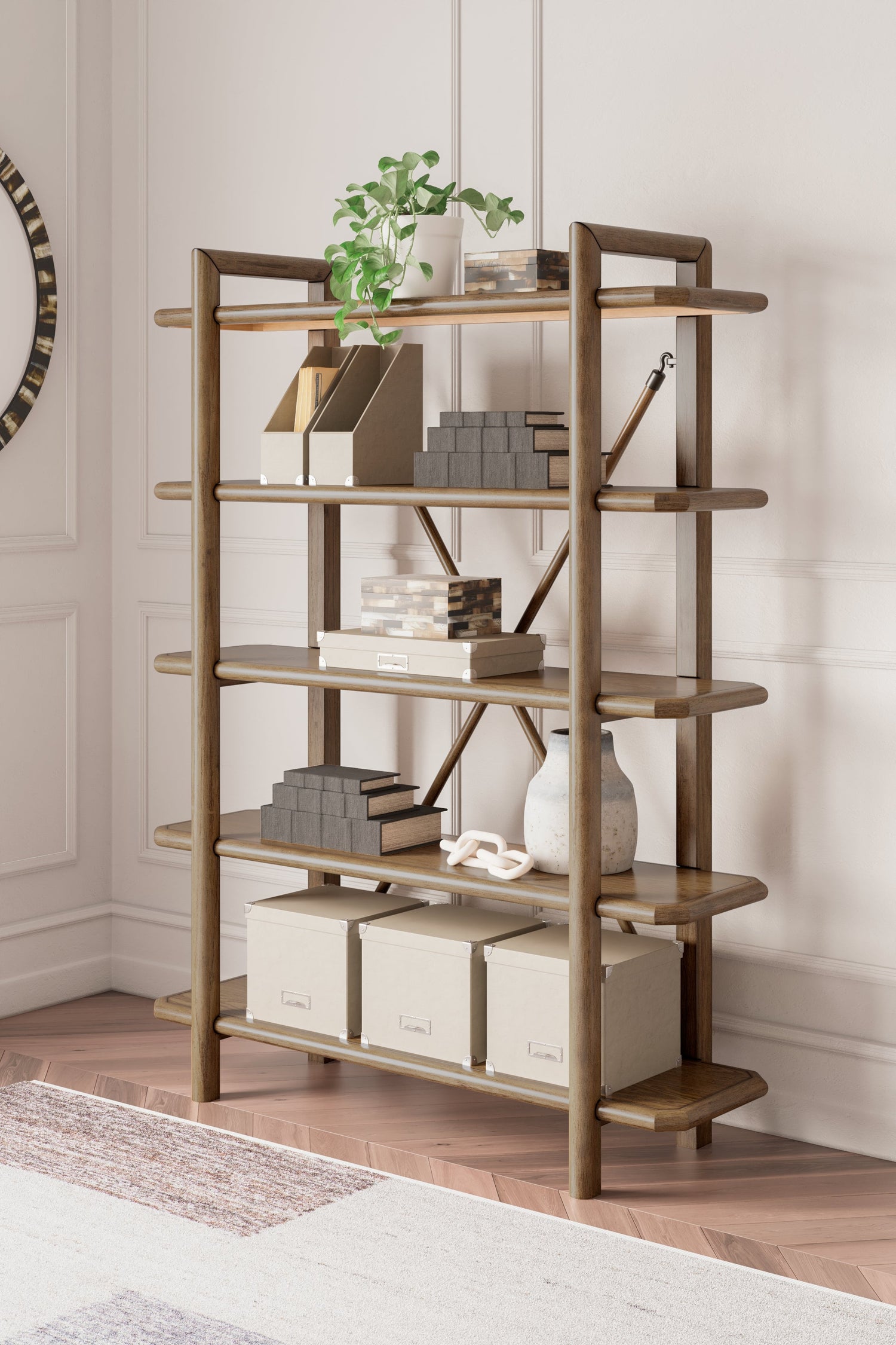 Roanhowe Home Office Desk and Storage in Brown - PKG019260