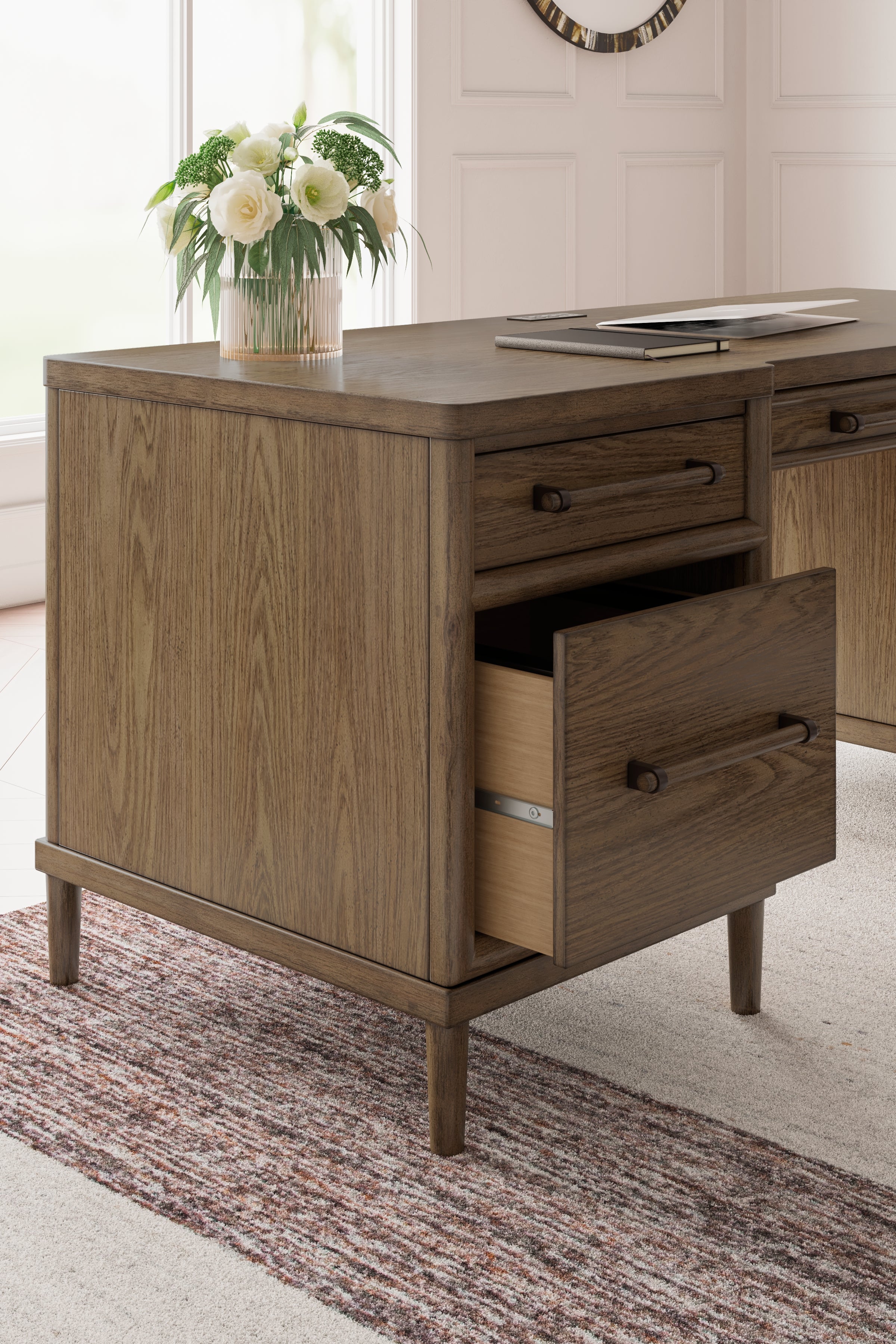 Roanhowe Home Office Desk and Storage in Brown - PKG019260