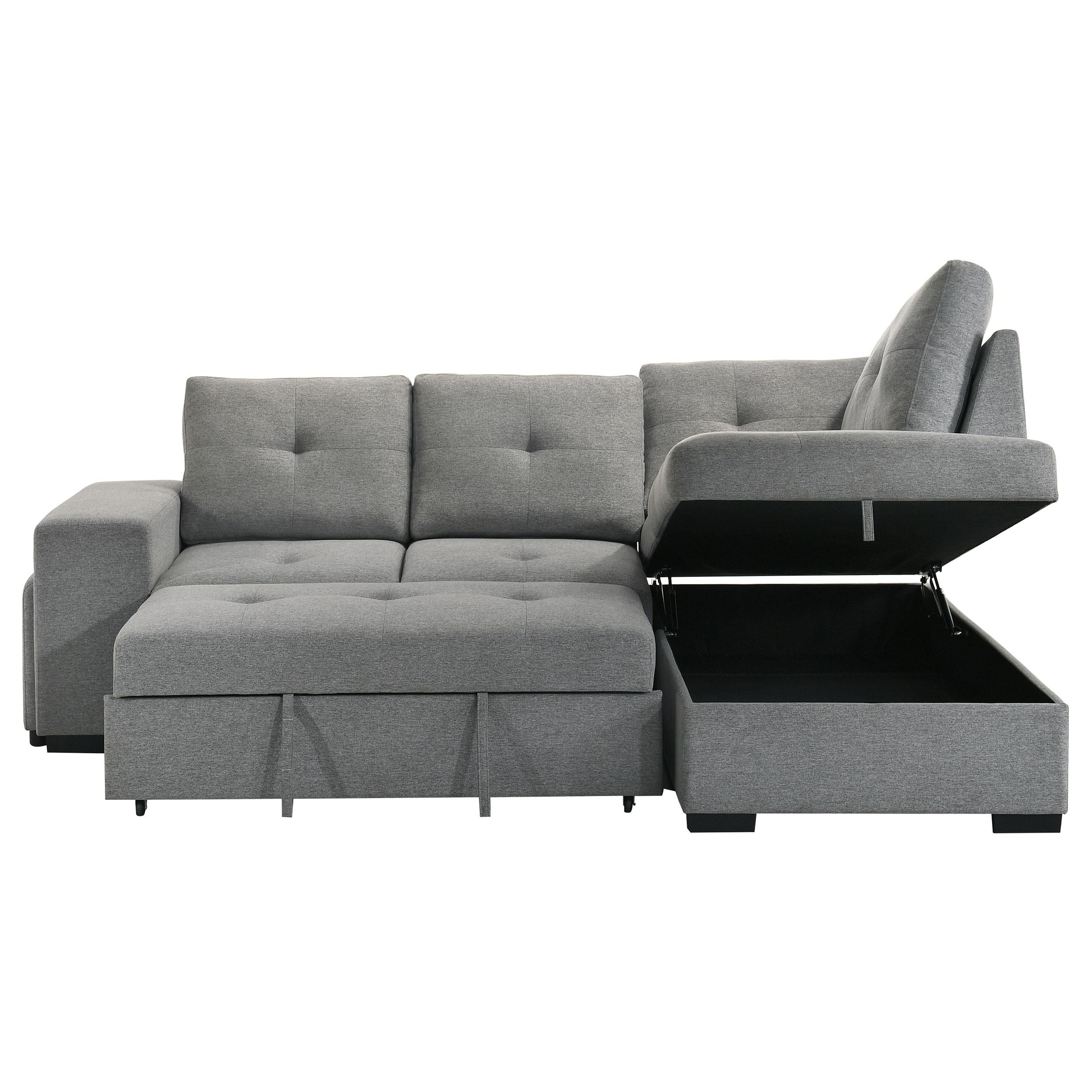 Roanne Fabric Upholstered Sleeper Sectional Sofa Grey - 500347