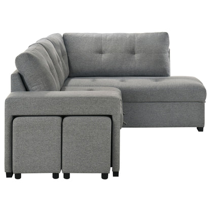 Roanne Fabric Upholstered Sleeper Sectional Sofa Grey - 500347