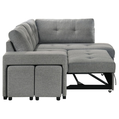 Roanne Fabric Upholstered Sleeper Sectional Sofa Grey - 500347