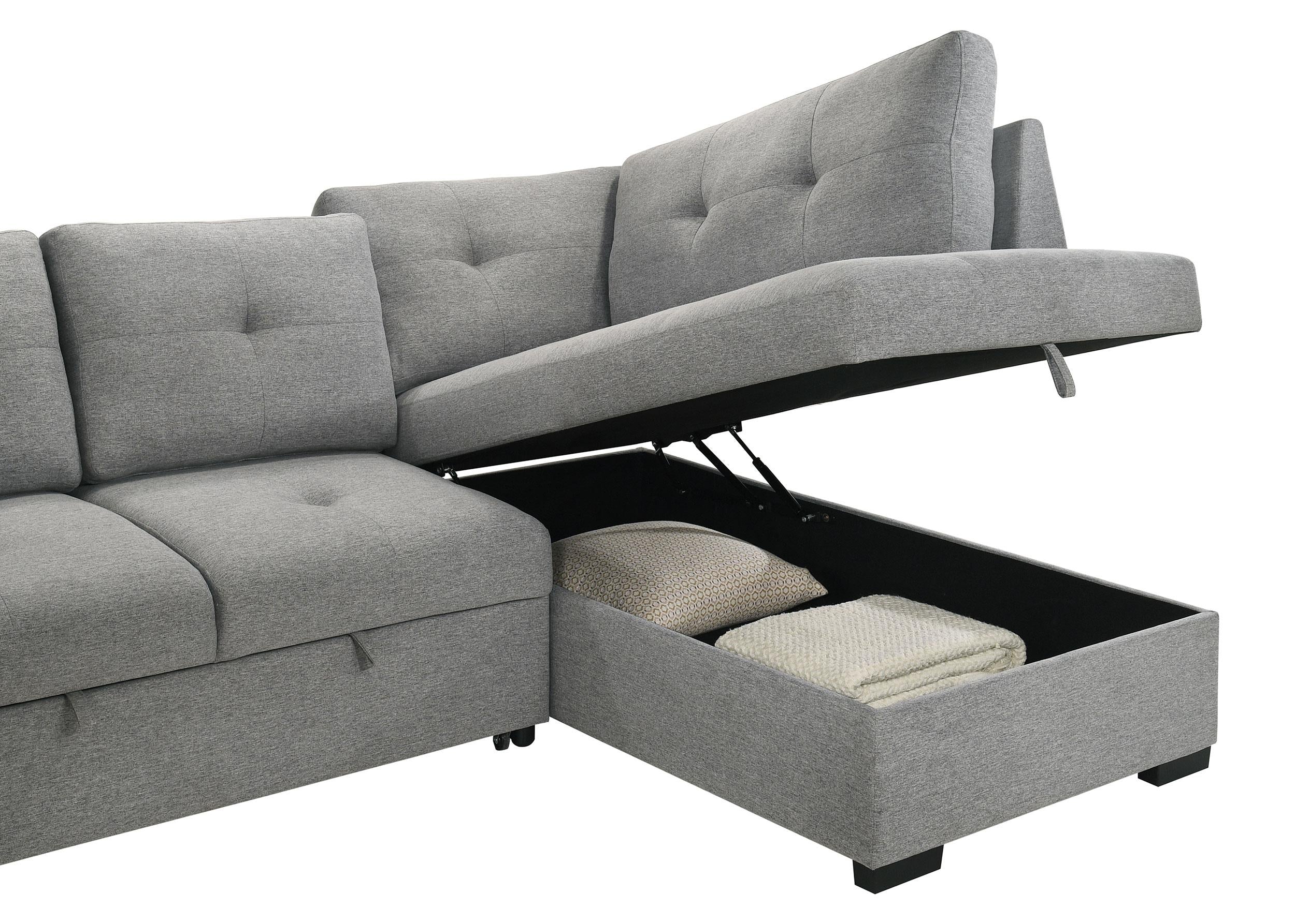Roanne Fabric Upholstered Sleeper Sectional Sofa Grey - 500347
