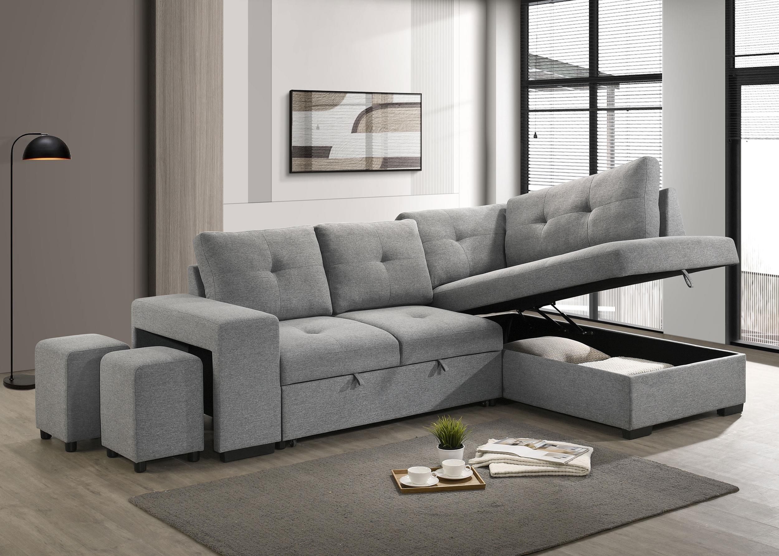 Roanne Fabric Upholstered Sleeper Sectional Sofa Grey - 500347