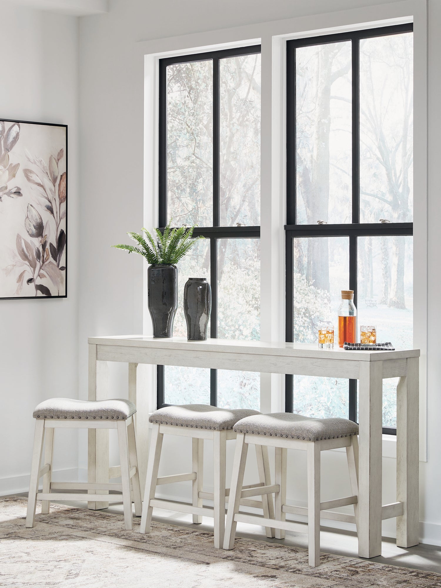 Robbinsdale Antique White Counter Height Dining Table and 3 Barstools Set - D642-113