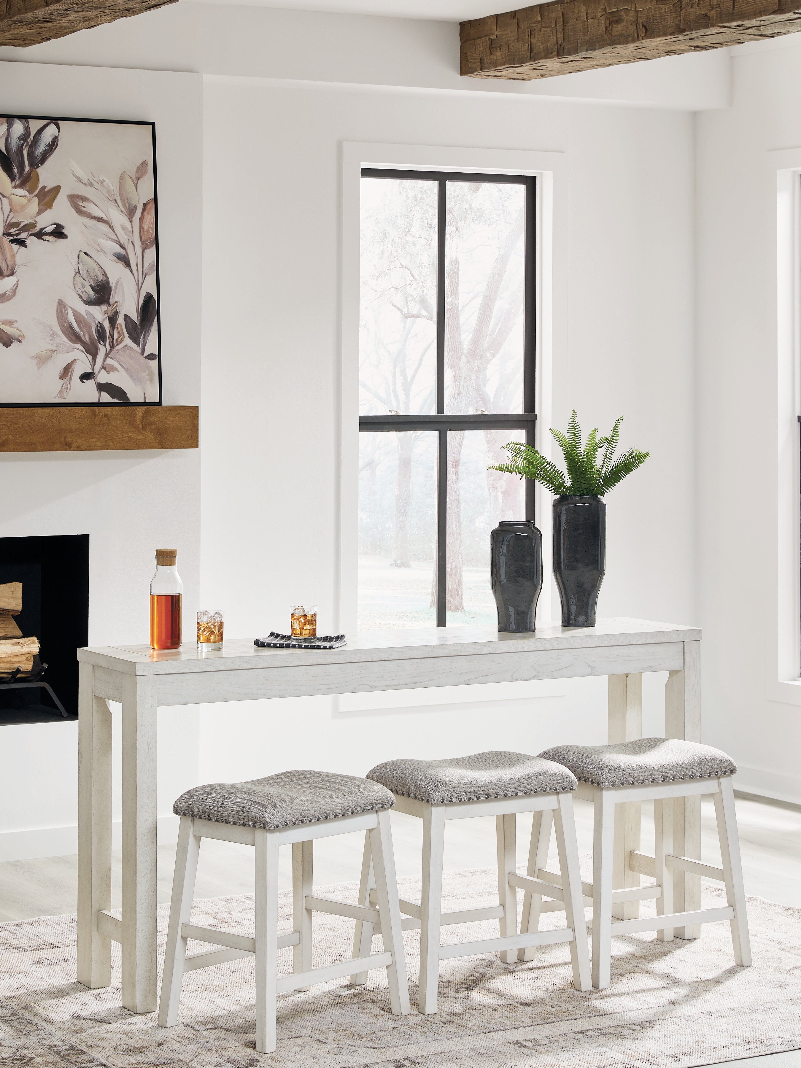 Robbinsdale Antique White Counter Height Dining Table and 3 Barstools Set - D642-113