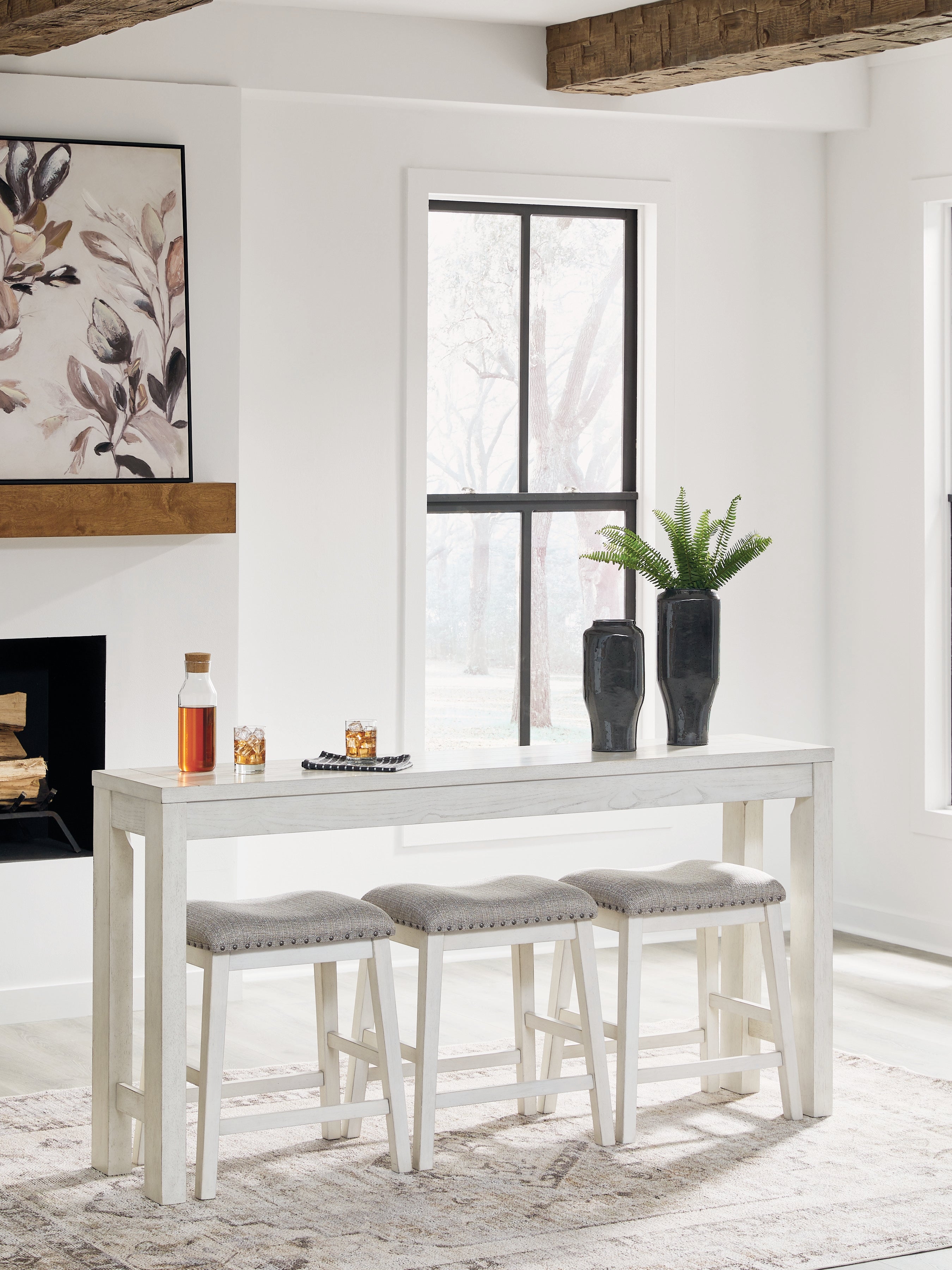 Robbinsdale Antique White Counter Height Dining Table and 3 Barstools Set - D642-113