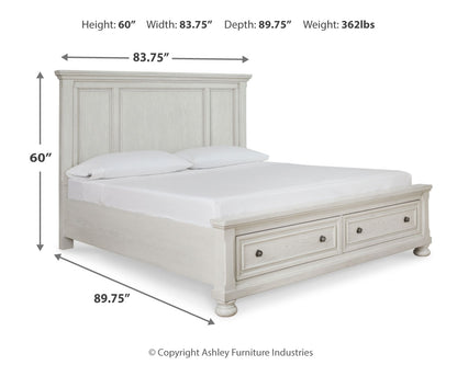 Robbinsdale Antique White King Storage Bed and 2 Nightstands - B742B37