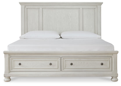 Robbinsdale Antique White King Storage Bed and 2 Nightstands - B742B37
