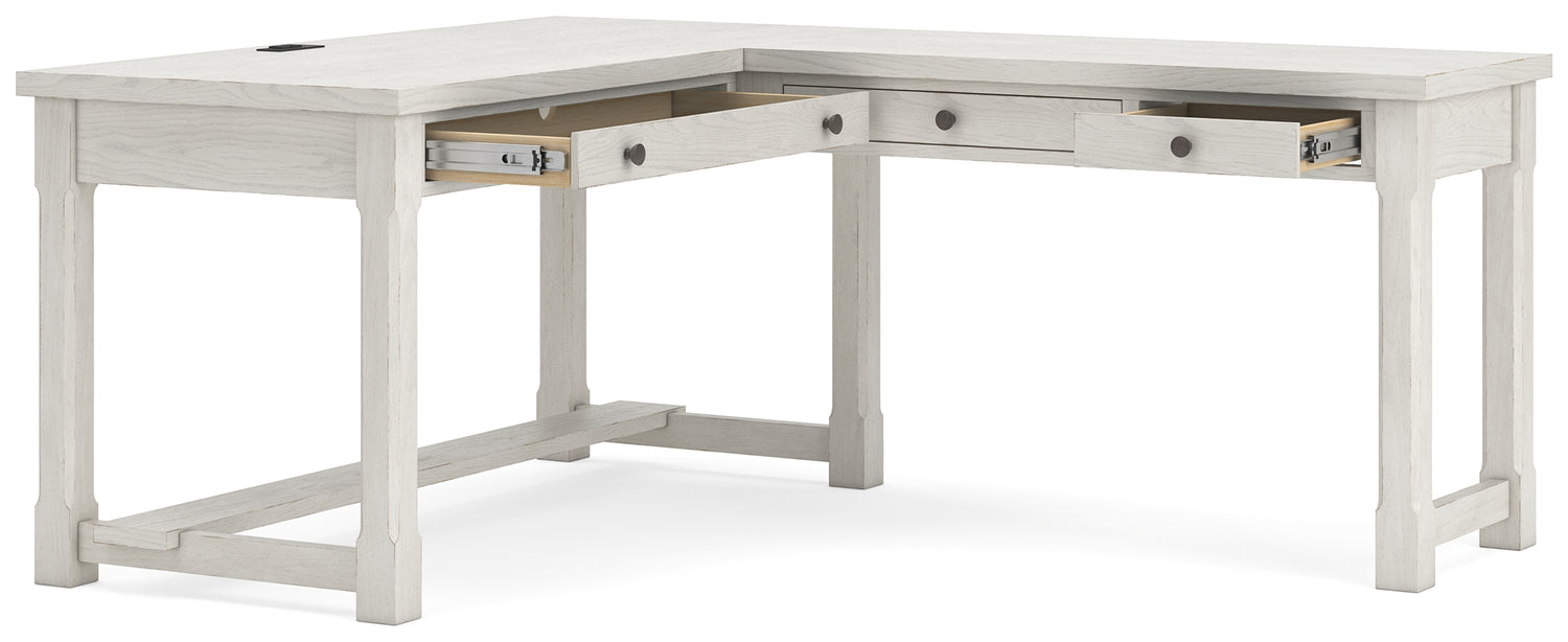 Robbinsdale Antique White L-Shaped Home Office Desk - H742H1