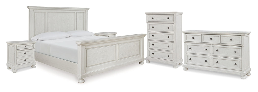 Robbinsdale Antique White Queen Panel Bed, Dresser, Chest and 2 Nightstands - B742B35