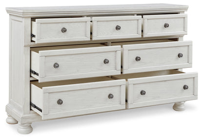 Robbinsdale Antique White Queen Panel Bed, Dresser, Chest and 2 Nightstands - B742B35