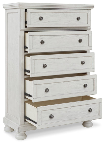 Robbinsdale Antique White Queen Panel Bed, Dresser, Chest and 2 Nightstands - B742B35