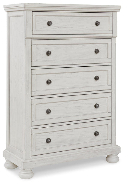 Robbinsdale Antique White Queen Panel Storage Bed, Dresser, Mirror and Chest - B742B27