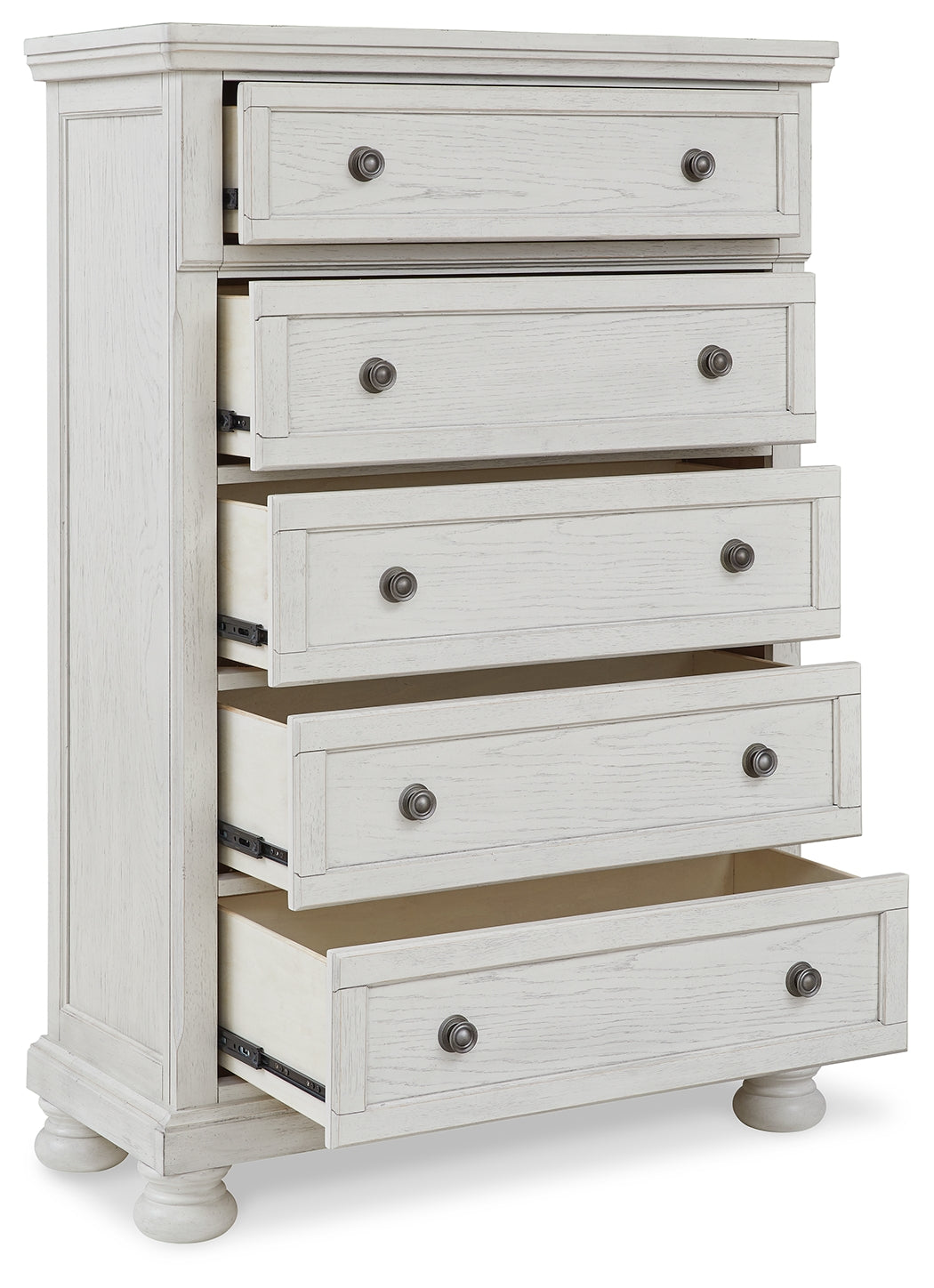 Robbinsdale Antique White Queen Panel Storage Bed, Dresser, Mirror and Chest - B742B27