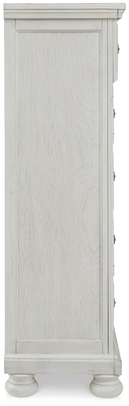 Robbinsdale Antique White Queen Panel Storage Bed, Dresser, Mirror and Chest - B742B27