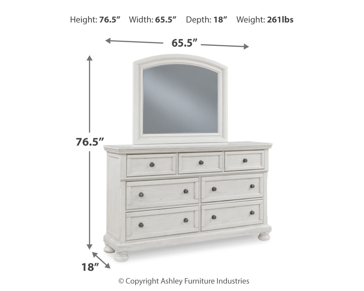 Robbinsdale Antique White Queen Panel Storage Bed, Dresser, Mirror and Chest - B742B27
