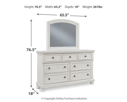 Robbinsdale Antique White Queen Panel Storage Bed, Dresser, Mirror and Chest - B742B27