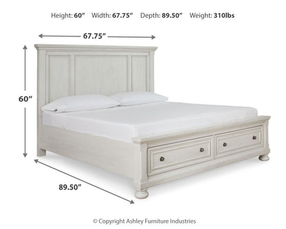 Robbinsdale Antique White Queen Panel Storage Bed, Dresser, Mirror and Chest - B742B27