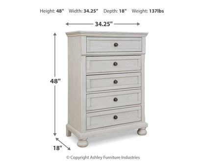 Robbinsdale Antique White Twin over Full Bunk Bed, Dresser and Chest - B742B32