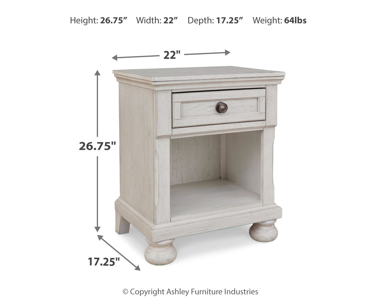Robbinsdale Antique White Twin Storage Bed, Dresser, Mirror and Nightstand - B742B36