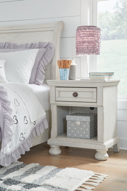 Robbinsdale Antique White Twin Storage Bed, Dresser, Mirror and Nightstand - B742B36
