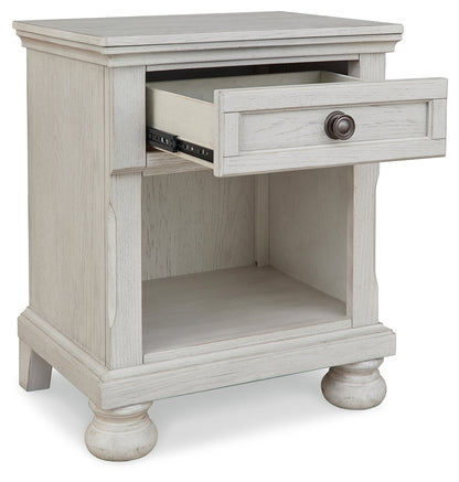 Robbinsdale Antique White Twin Storage Bed, Dresser, Mirror and Nightstand - B742B36