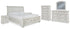 Robbinsdale California King Sleigh Bed with Storage with Mirrored Dresser, Chest and 2 Nightstands in Antique White - PKG010782
